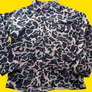Small VTG Camo Shirt Nesco Frog Skin Camouflage Button Long Sleeve Hunting